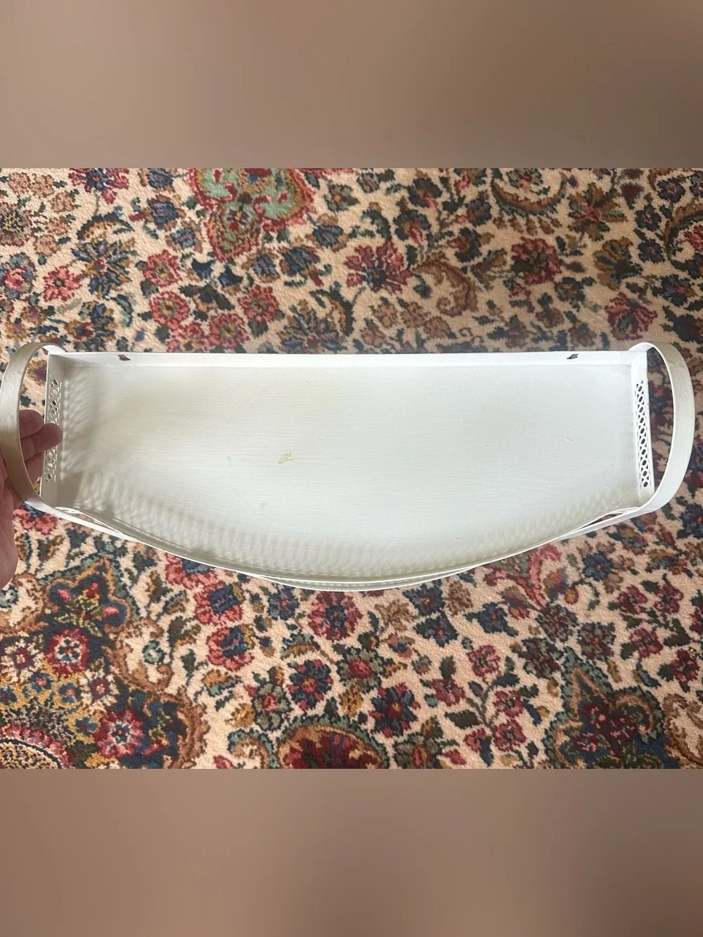 Vintage MCM White Metal Shelf With Towel Bar